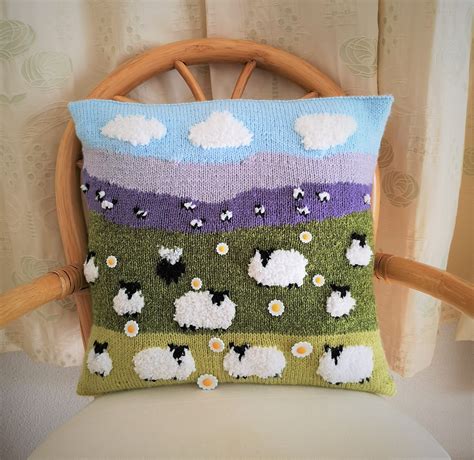 Knitting Pattern for Sheep Cushion, Pillow with Flock of Sheep & 1 ...