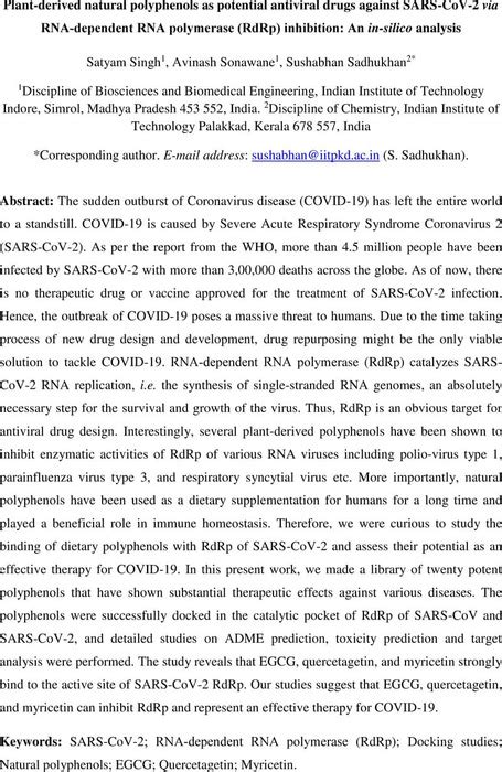 Plant Derived Natural Polyphenols As Potential Antiviral Drugs Against