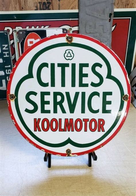 Cities Service Oil Company Porcelain Sign Vintage Petroleum Gas Pump