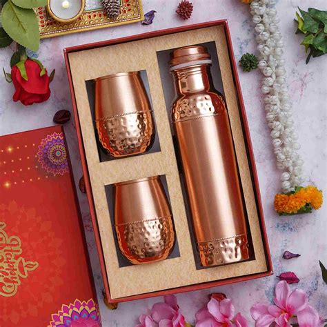 Designer Copper Bottle And Mug Gift Set Copy Diwali Gift