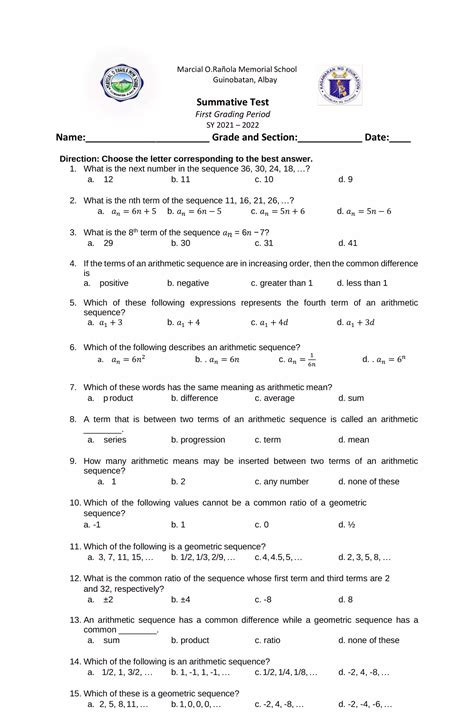 Arithmetic Sequence Worksheets Worksheets Library