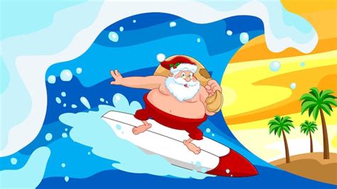 Premium Vector Happy Santa Claus Cartoon Character Surfing And Riding