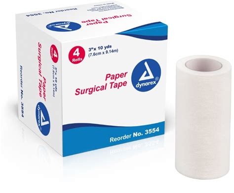 Dynarex Paper Surgical Tape Hypoallergenic 3 Inches X 10 Yards 4 Each