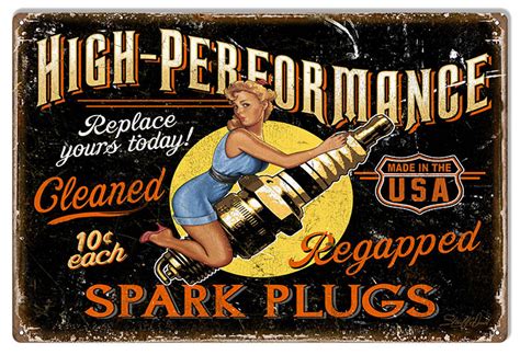 High Performance Pin Up Girl Gas And Motor Oil Sign Garage Art 12x18