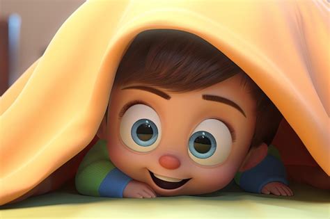 Premium Photo Animated Baby Playing Hide And Seek Under Blanket