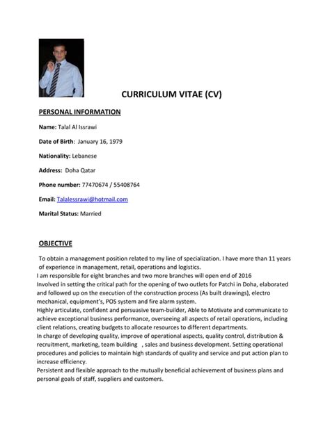 Talal Curriculum Vitae Copy Pdf