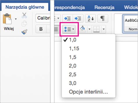 Zmienianie interlinii w programie Word dla komputerów Mac Word dla