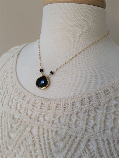 Black Onyx And K Gold Filled Necklace Black Onyx Pendant Etsy