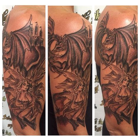 Tattoo by Gabe a nice dragon with a fairy | Tattoos, Tattoo studio, Ink