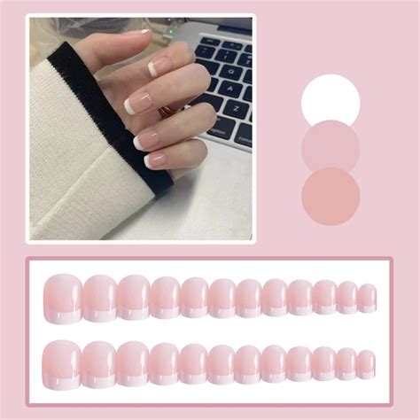 Jiashixuan Kuku Palsu Tempel Acrylic Fake Nails French Style Pcs