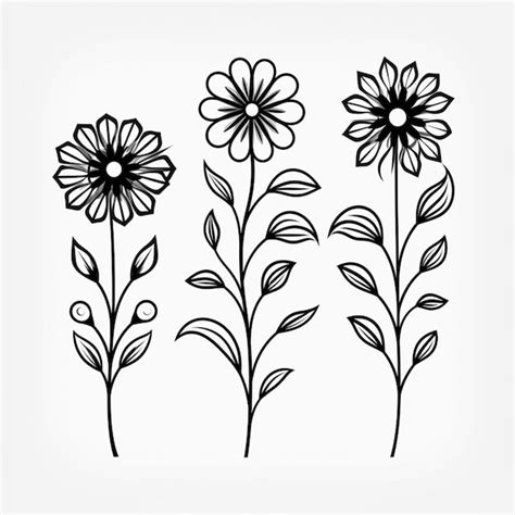 Premium Ai Image A Drawing Of Three Flowers With Leaves And Stems