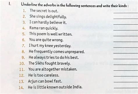 Underline The Adverb In The Following Sentences And Write Their Kinds