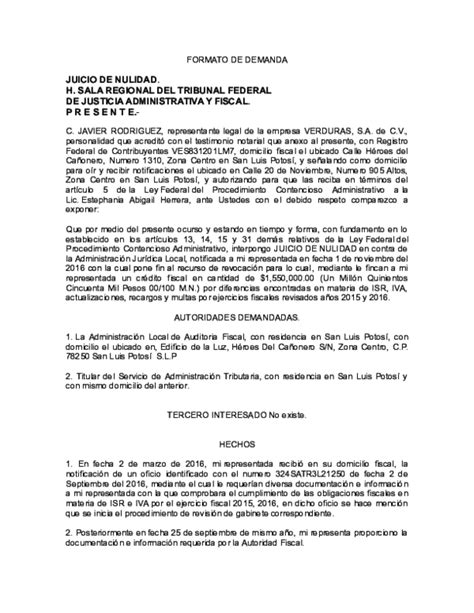 Ejemplo De Demanda De Nulidad En Materia Fiscal Compartir Materiales