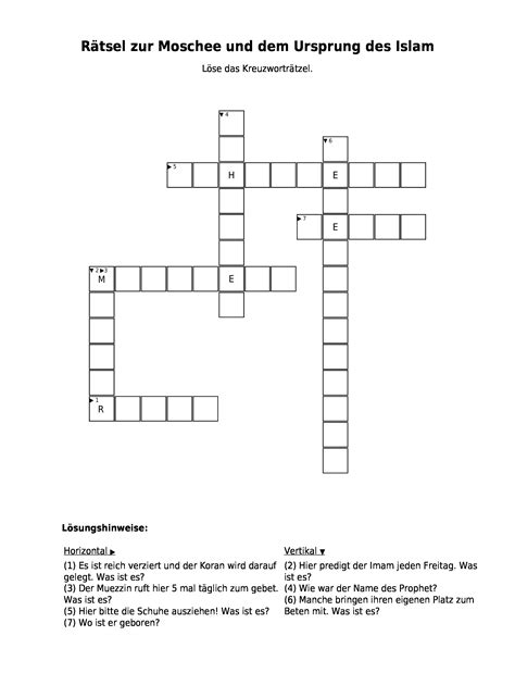 Kreuzworträtsel Rätsel zur Moschee und dem Ursprung des Islam als PDF