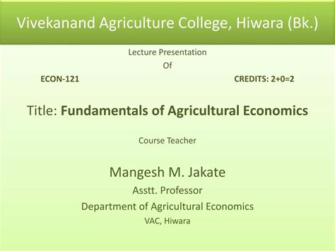 Fundamentals Of Agricultural Economics Ppt