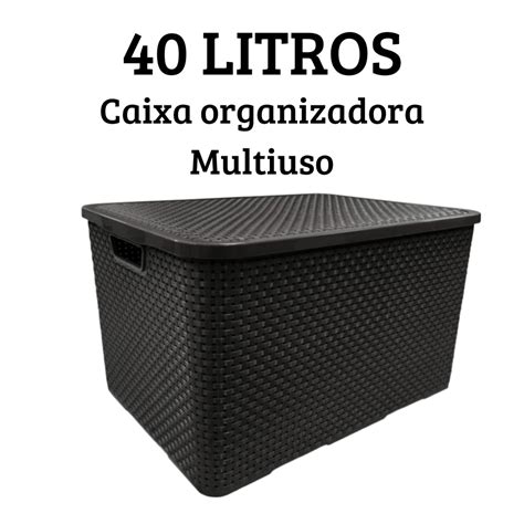 Caixa Organizadora Cesto Multiuso Rattan Litros Tampa Preto