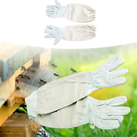 1 Pair Protective Beekeeping Gloves Goatskin Bee Keeping Vented Long