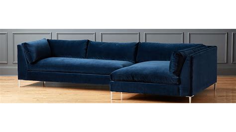 decker 2-piece navy blue velvet sectional sofa | CB2