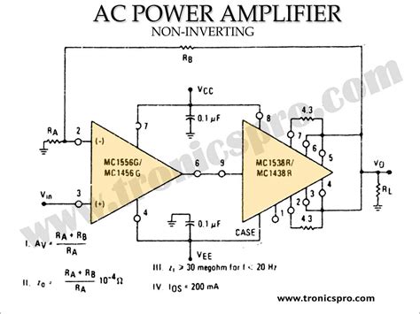 Non-Inverting AC Power Amplifier Circuit Diagram - TRONICSpro