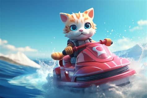 Premium AI Image | cat on a jetski on background sea