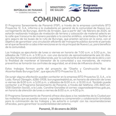 Comunicado Programa Saneamiento De Panam