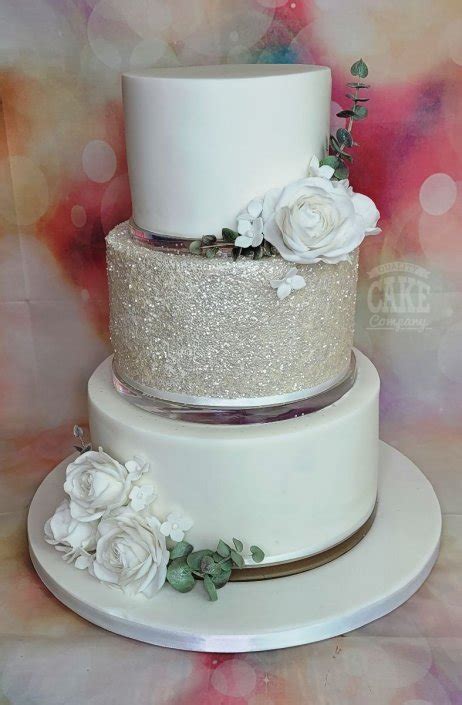 3 Tier White Sparkle Wedding Icing Roses Acrylic Spacers Min Sparkle