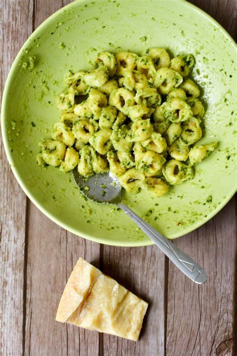 Tortellini Quattro Formaggi With Fresh Basil Pesto Stock Image Image