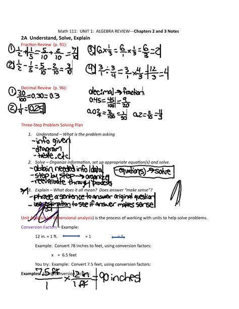 Math 111 Chapters 2 And 3 Notes Math 111 UNIT 1 ALGEBRA REVIEW