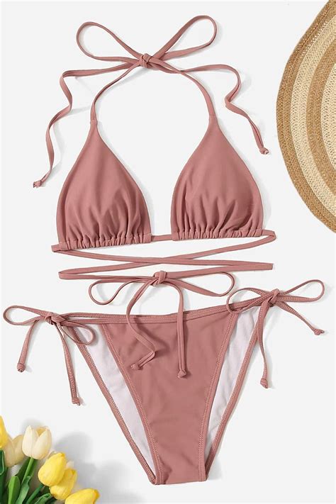 Shein bikini fruncido con cordón lateral Vezia