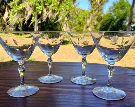 Vintage 1960 Mcm Martini Glasses Sweetheart Rose From Fostoria Set Of 4 2 Sets Available Etsy