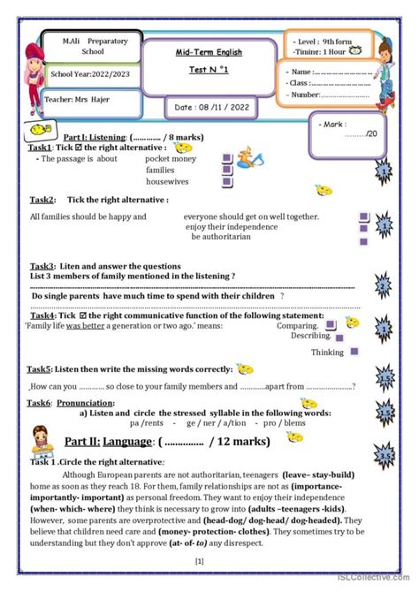 Mid Term Test English Esl Worksheets Pdf Doc