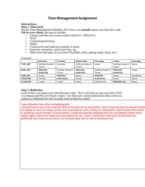 Time Management Assignment Time Management Assignment Instructions