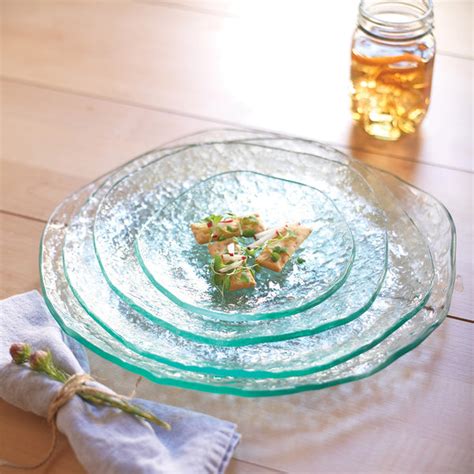 Naturally Textured Handcrafted Large Clear Glass Dinner Plates Salt Annieglass