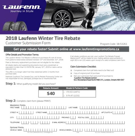 Tire Rebates Printable Rebate Form