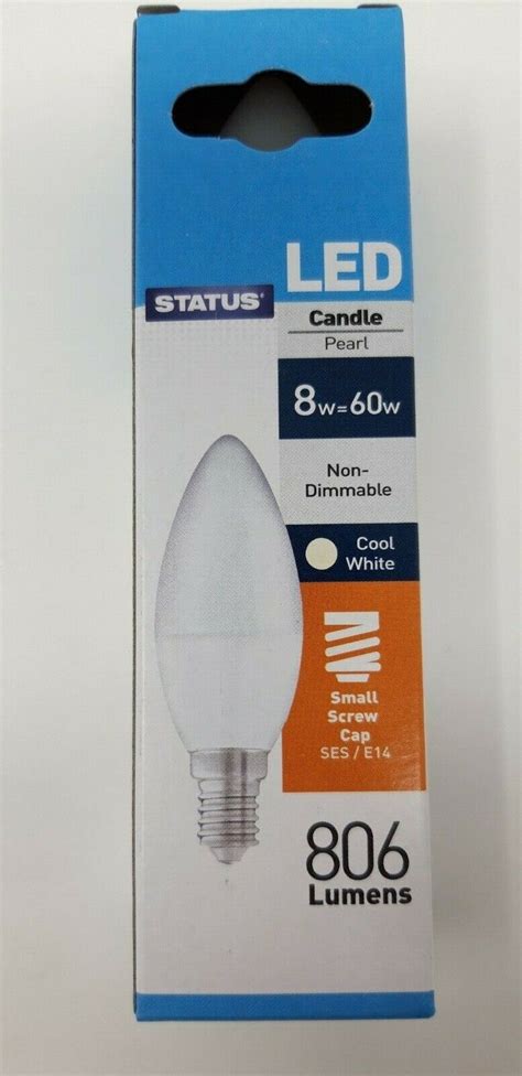 Status 8w 60w LED Candle Bulbs E14 Small Screw SES Cool White 4000K