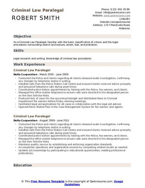 Criminal Law Paralegal Resume Samples Qwikresume