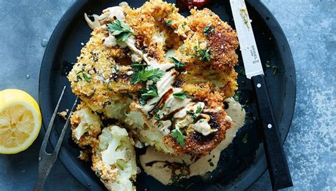 Crispy Cauliflower Steaks With Tahini And Pomegranate The Splendid Table