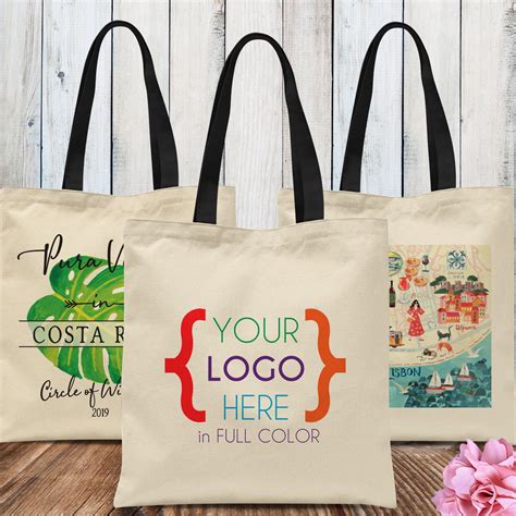 Custom Logo Tote Bags Natural Canvas Totes Full Color Print