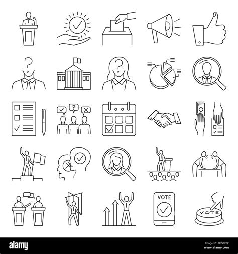 Politics Icon Set In Line Style Elections And Voting Symbols Vector