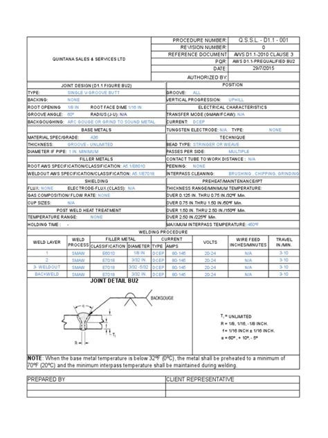 Wps D1 1 Prequalified Procedures Qssl