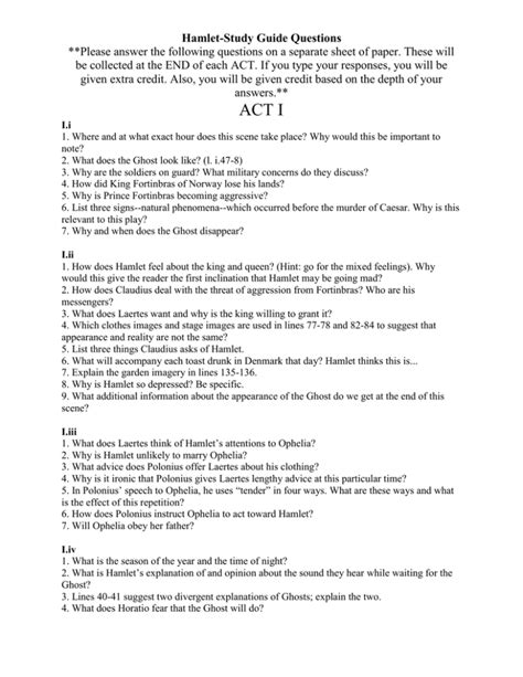 Hamlet Study Guide Questions