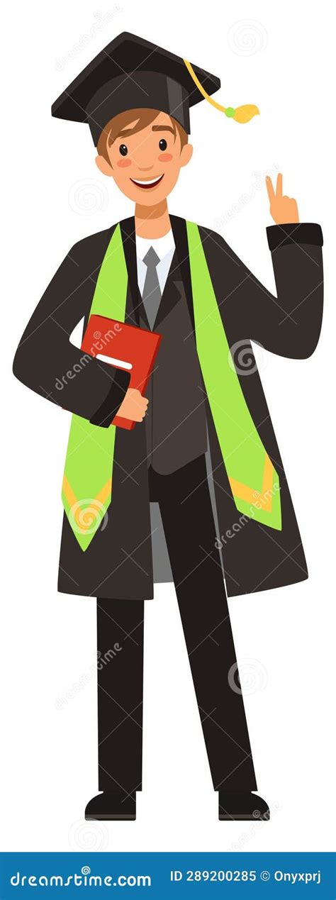 Graduation Character With Degree Diploma Cartoon Bachelor Stock