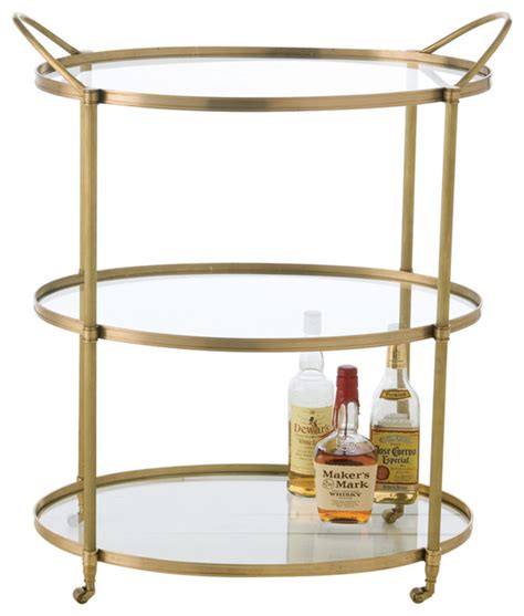 Connaught Antique Brass Oval Modern Bar Serving Cart Transitional Bar Carts By Kathy Kuo Home