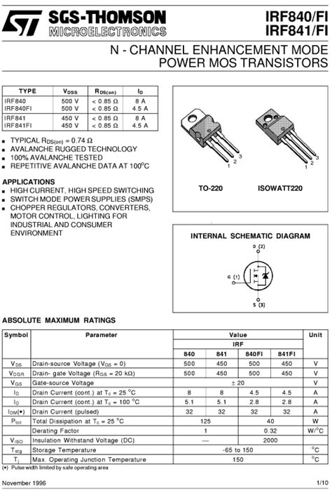 IRF840 Datasheet PDF STMicroelectronics