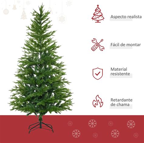 Árvore de Natal Artificial 180cm Ignífugo 406 Ramos Folhas de PVC