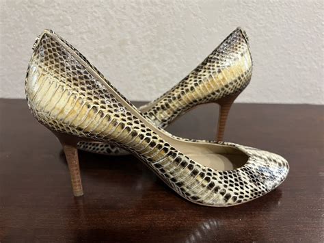 COACH NY Nala Brown Tan Snakeskin Print Heels Pumps Gem