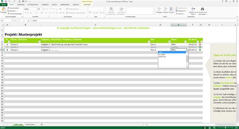 To Do Liste Excel Vorlage Pendenzenliste Aufgabenliste Muster F R