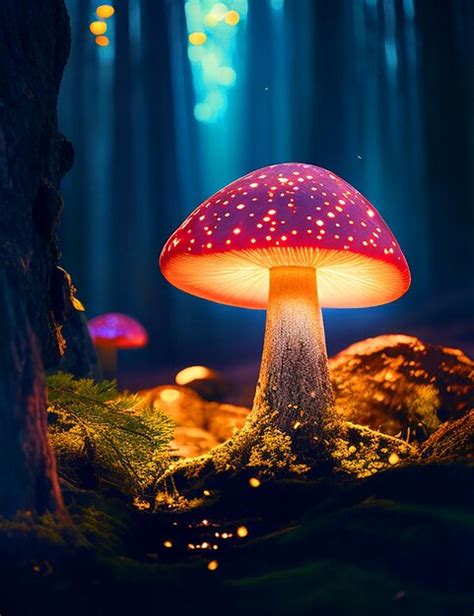 Premium Photo Beautiful And Glowing Mushroom In A Beautiful Forest