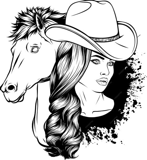 Premium Vector Black And White Cowgirl Vector Illustration