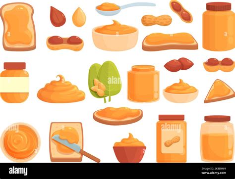 Peanut Butter Icons Set Cartoon Vector Nut Allergy Peanut Butter